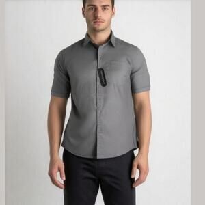 NWT True Rock Short-Sleeve Gray Polka Dot Shirt Business Casual Classic, Size XL